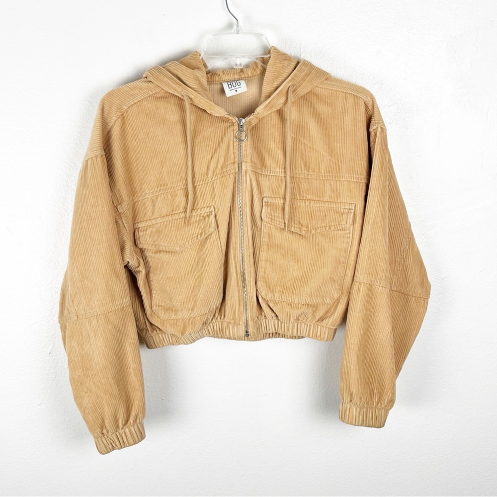 BDG Gold Corduroy Long Sleeves Hoodie Zip Closure Pockets Cropped Jacket Medium